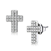 DA098 - High polished (no plating) Stainless Steel Earrings with AAA Grade CZ  in Clear-0
