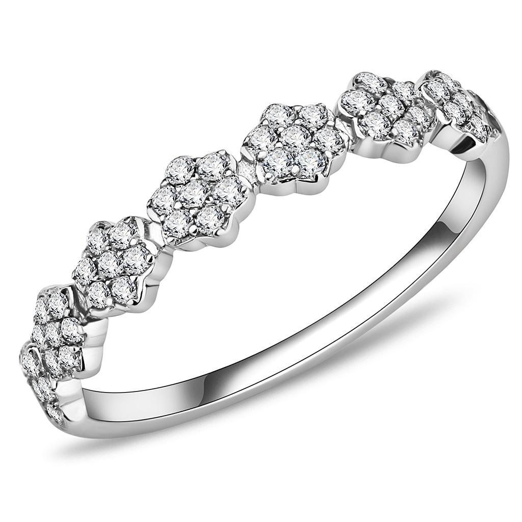 DA102 - High polished (no plating) Stainless Steel Ring with AAA Grade CZ  in Clear-0