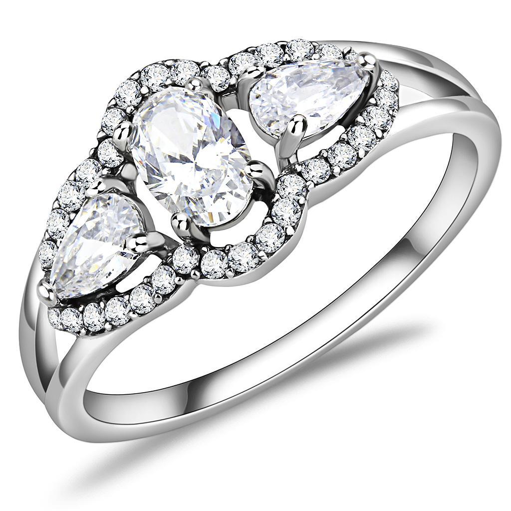 DA103 - High polished (no plating) Stainless Steel Ring with AAA Grade CZ  in Clear-0