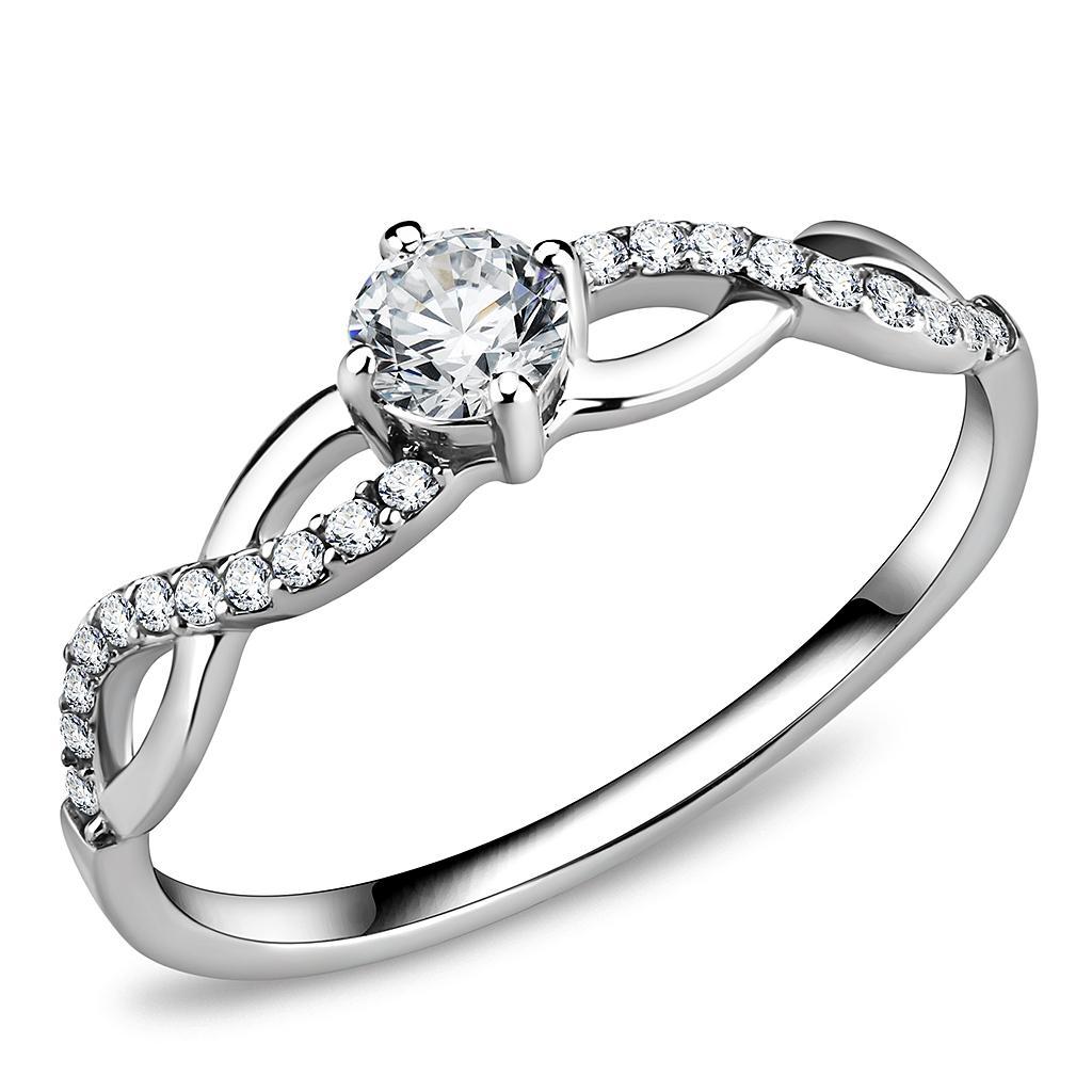 DA104 - High polished (no plating) Stainless Steel Ring with AAA Grade CZ  in Clear-0