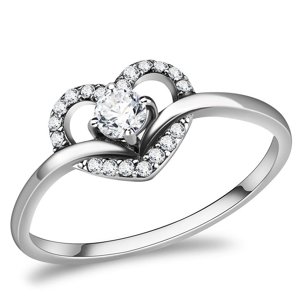 DA106 - High polished (no plating) Stainless Steel Ring with AAA Grade CZ  in Clear-0