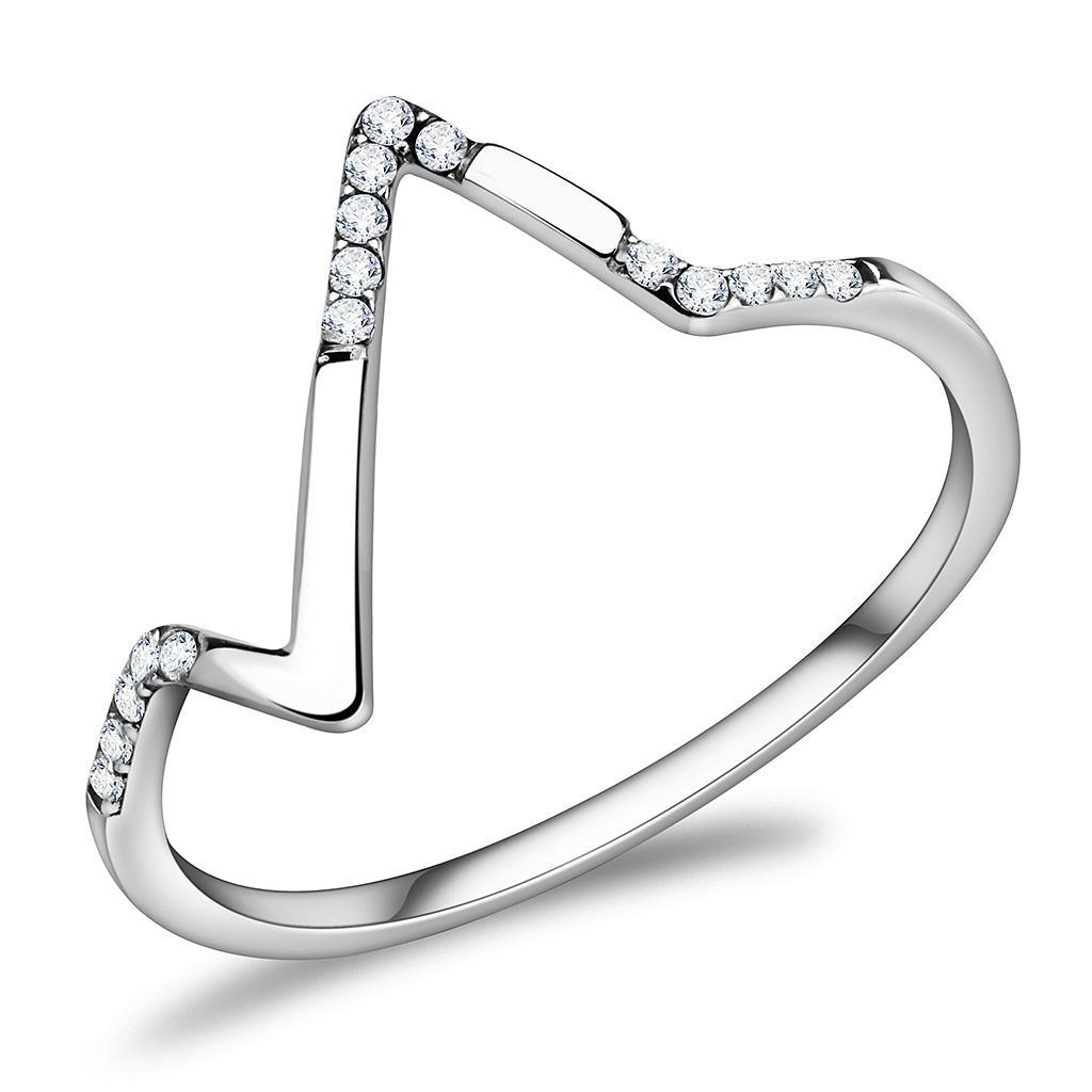 DA107 - High polished (no plating) Stainless Steel Ring with AAA Grade CZ  in Clear-0