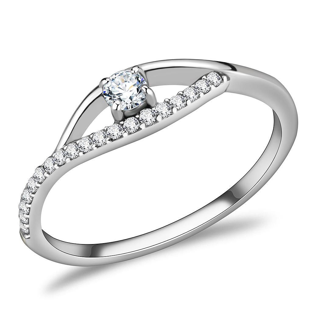 DA108 - High polished (no plating) Stainless Steel Ring with AAA Grade CZ  in Clear-0