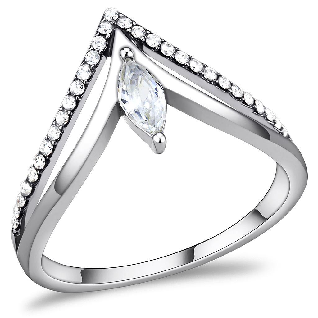 DA109 - High polished (no plating) Stainless Steel Ring with AAA Grade CZ  in Clear-0