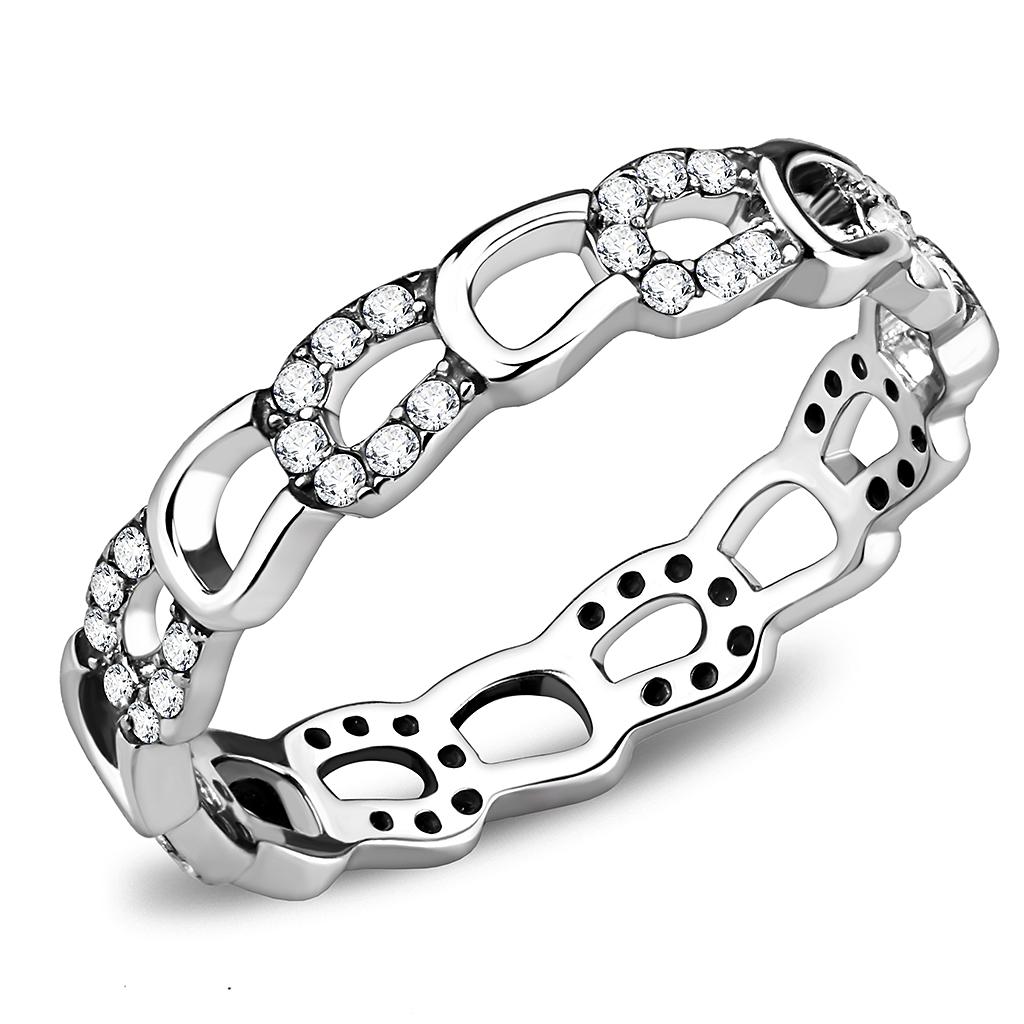 DA111 - High polished (no plating) Stainless Steel Ring with AAA Grade CZ  in Clear-0