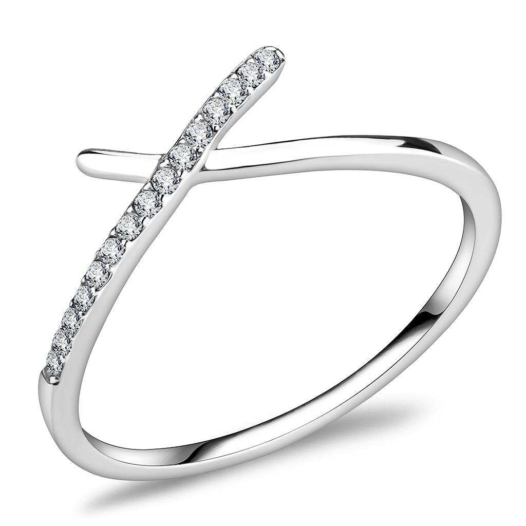 DA112 - High polished (no plating) Stainless Steel Ring with AAA Grade CZ  in Clear-0