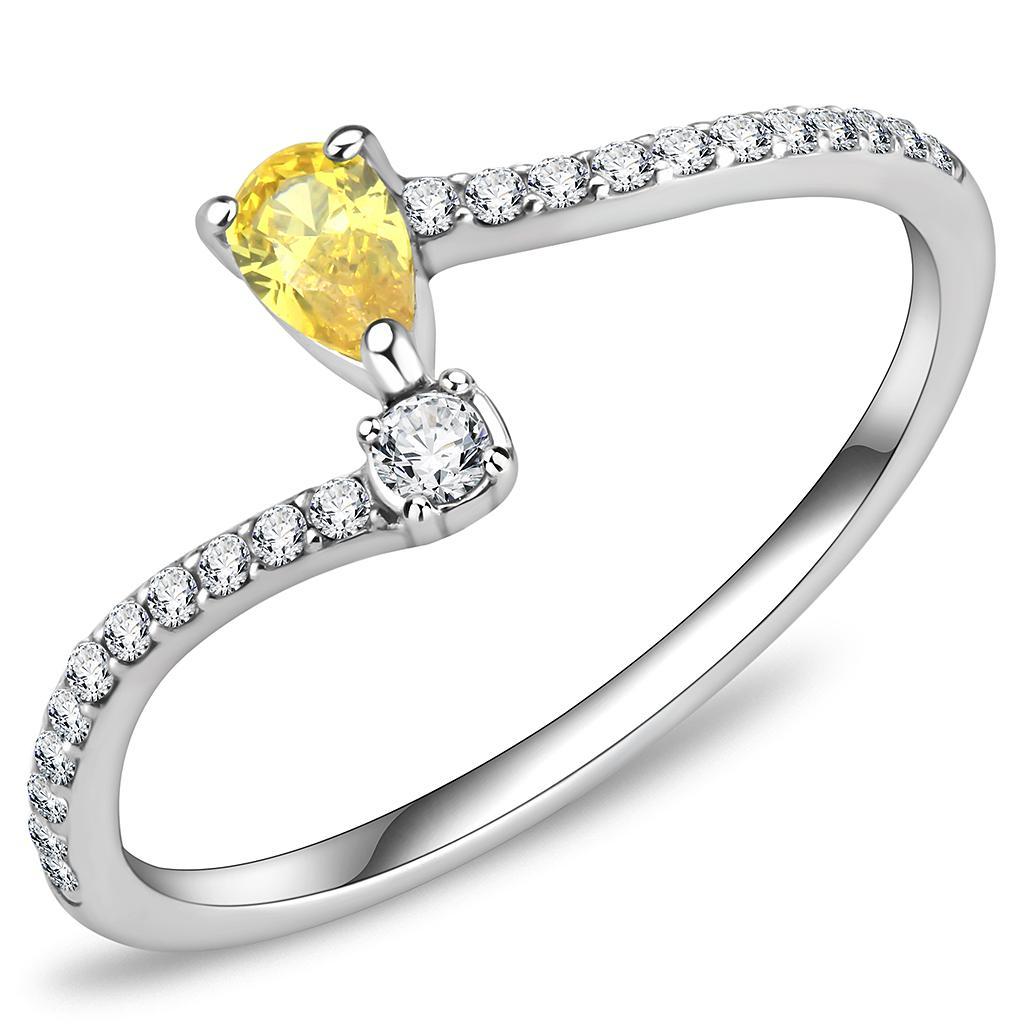 DA115 - High polished (no plating) Stainless Steel Ring with AAA Grade CZ  in Topaz-0