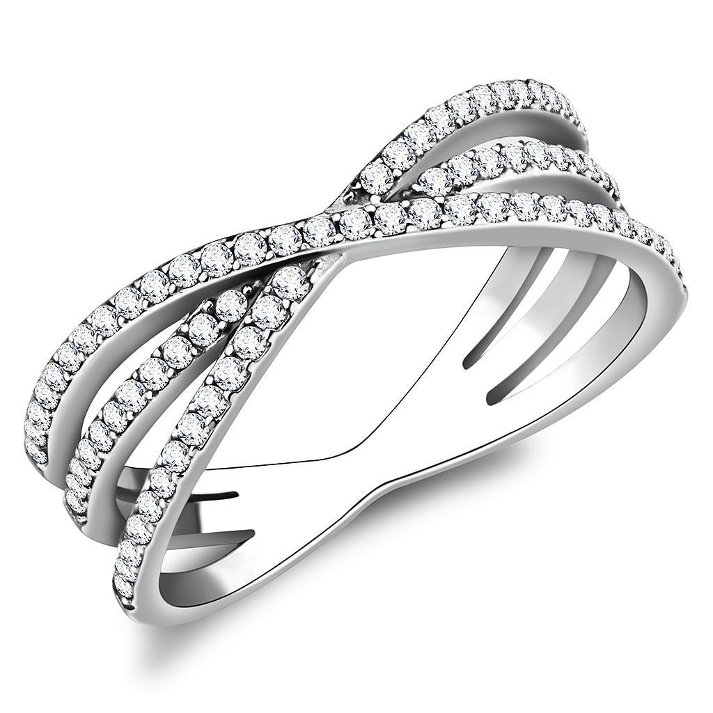 DA124 - High polished (no plating) Stainless Steel Ring with AAA Grade CZ  in Clear-0