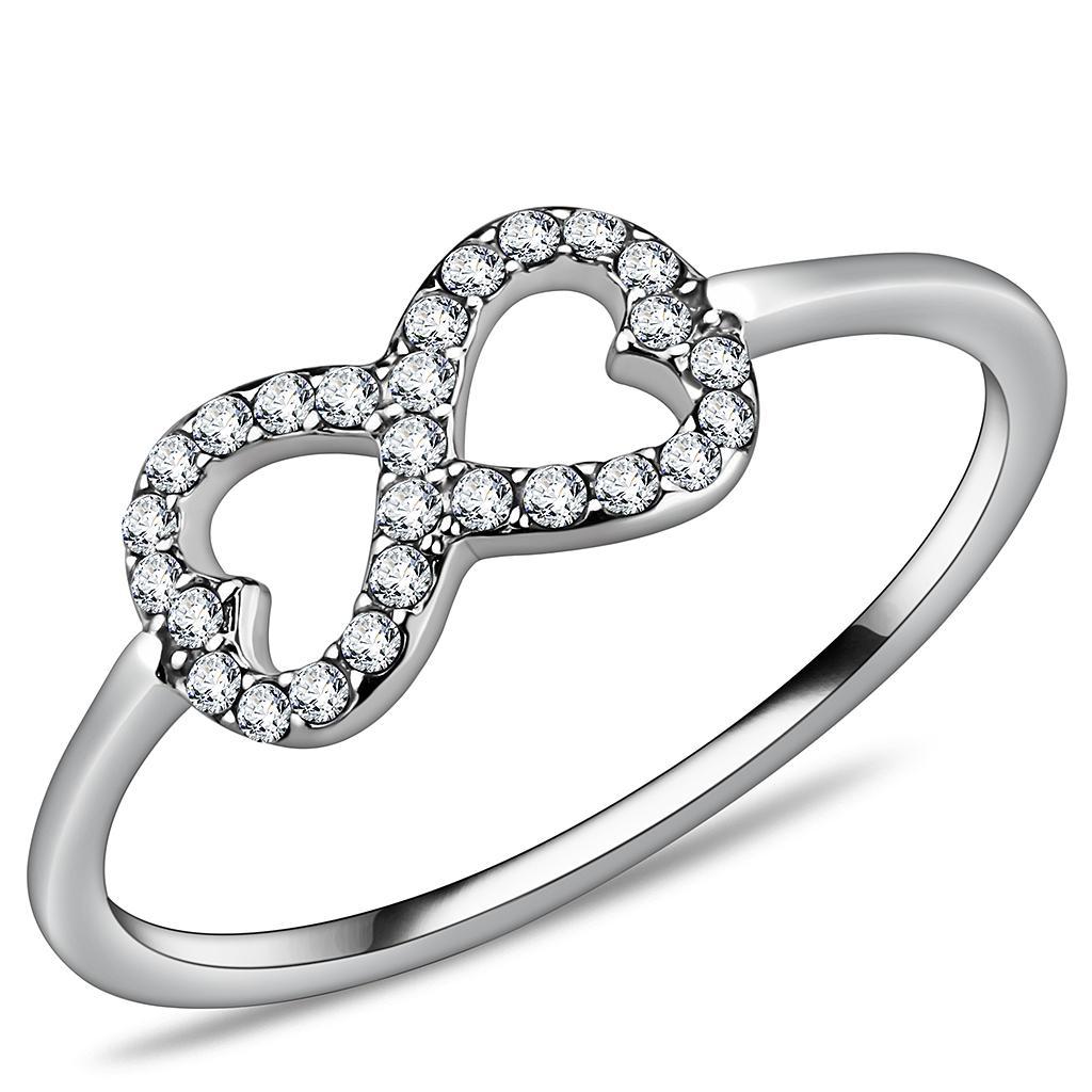 DA125 - High polished (no plating) Stainless Steel Ring with AAA Grade CZ  in Clear-0