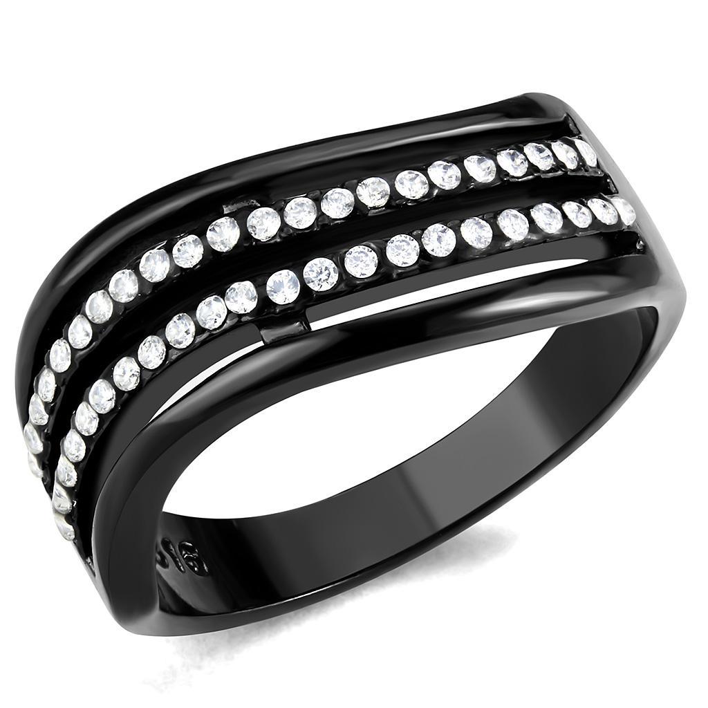 DA126 - IP Black(Ion Plating) Stainless Steel Ring with AAA Grade CZ  in Clear-0