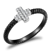 DA127 - Two-Tone IP Black (Ion Plating) Stainless Steel Ring with AAA Grade CZ  in Clear-0