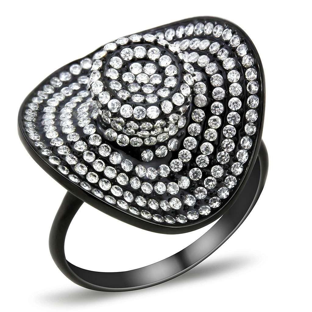 DA128 - IP Black(Ion Plating) Stainless Steel Ring with AAA Grade CZ  in Clear-0
