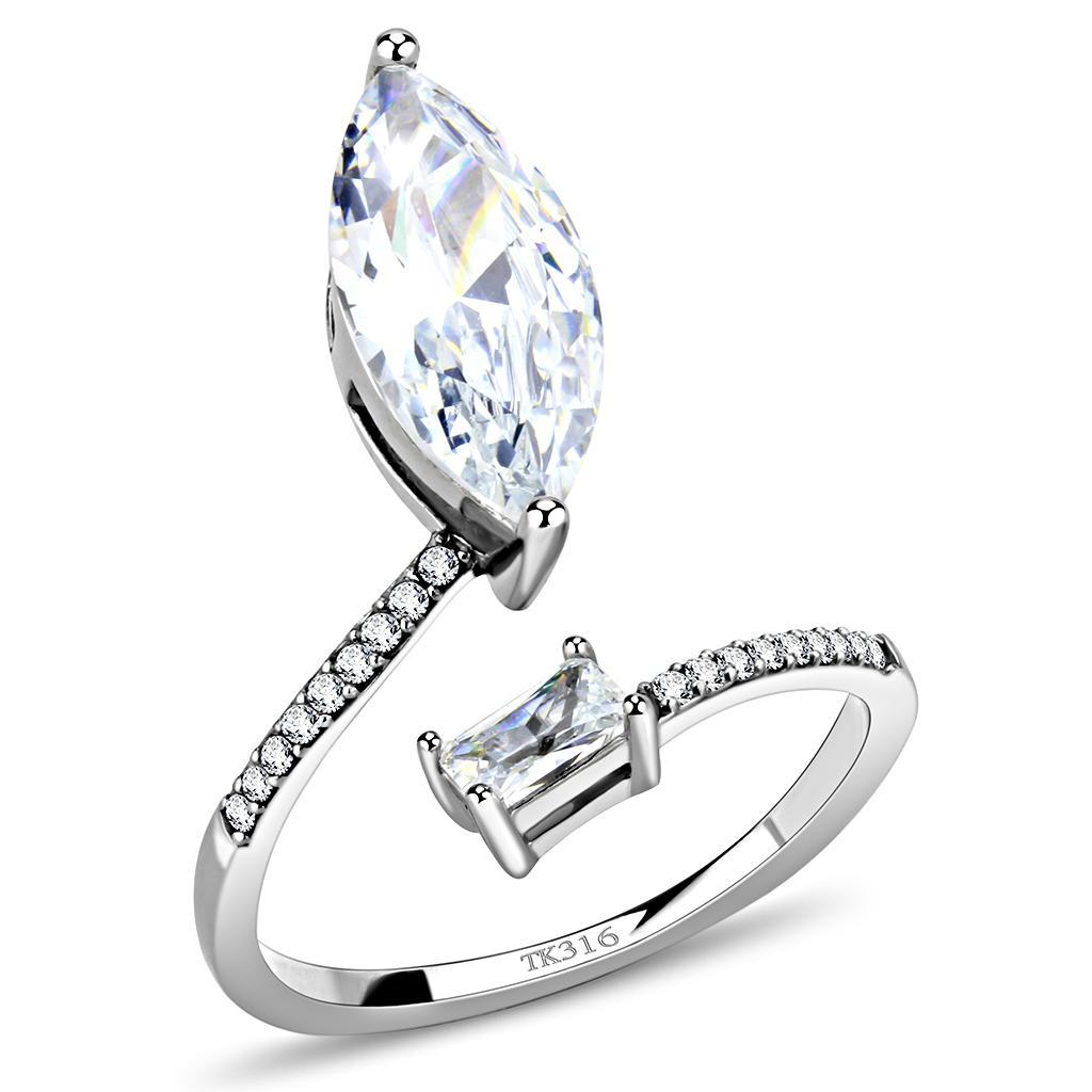 DA129 - High polished (no plating) Stainless Steel Ring with AAA Grade CZ  in Clear-0