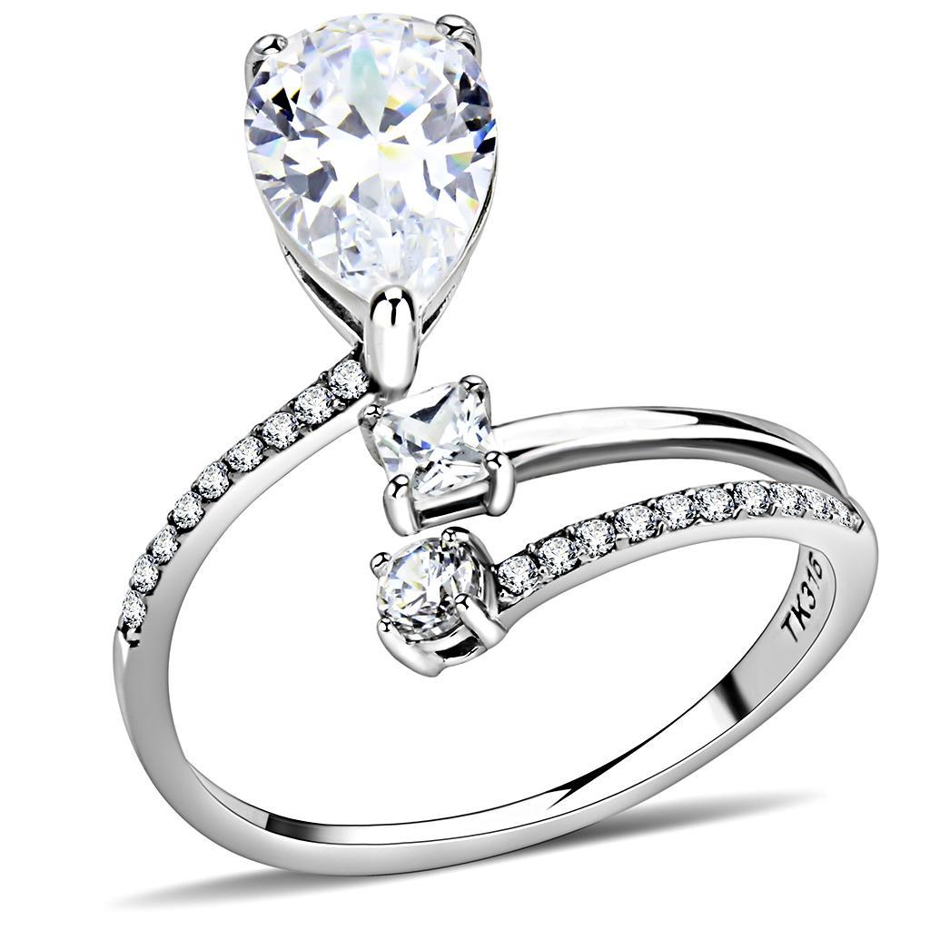 DA130 - High polished (no plating) Stainless Steel Ring with AAA Grade CZ  in Clear-0