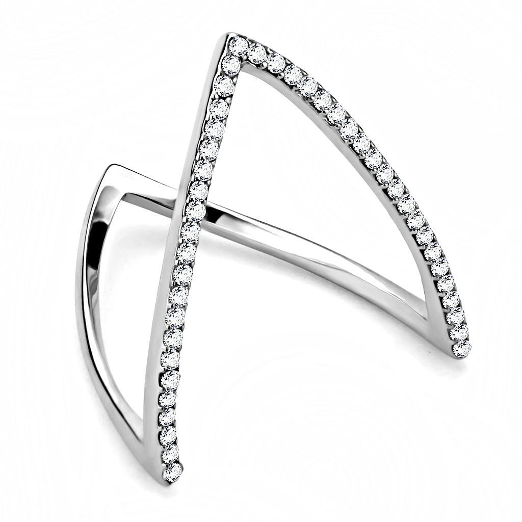 DA132 - High polished (no plating) Stainless Steel Ring with AAA Grade CZ  in Clear-0
