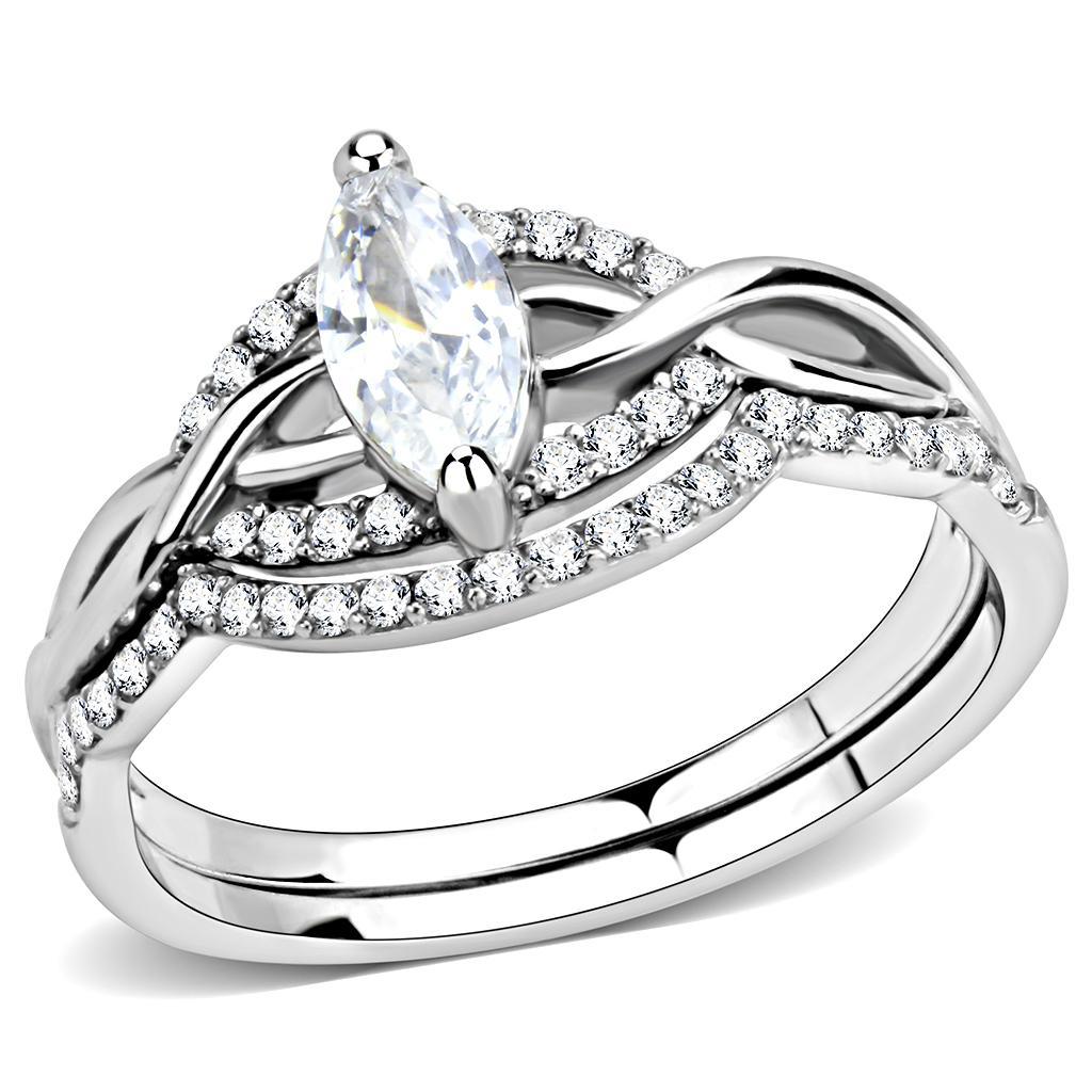 DA133 - High polished (no plating) Stainless Steel Ring with AAA Grade CZ  in Clear-0