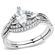 DA133 - High polished (no plating) Stainless Steel Ring with AAA Grade CZ  in Clear-0