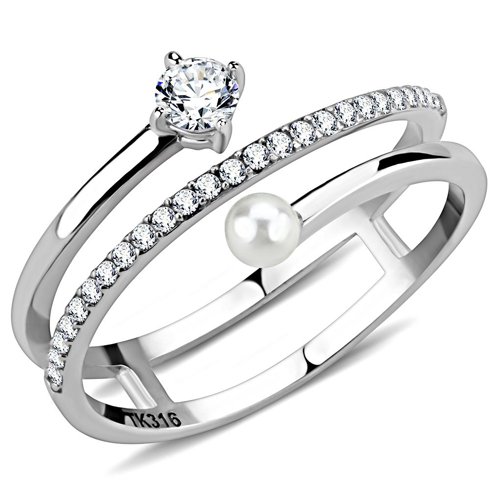 DA134 - High polished (no plating) Stainless Steel Ring with AAA Grade CZ  in Clear-0