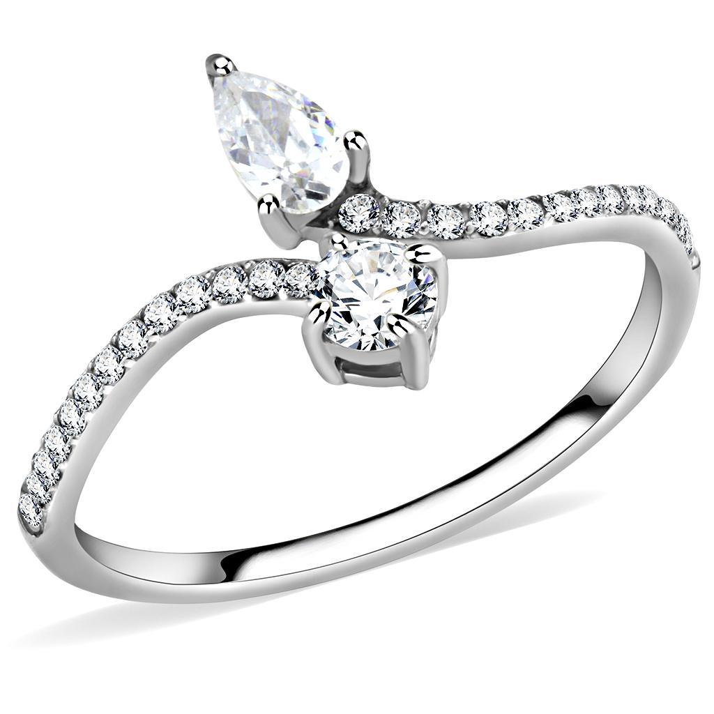 DA138 - High polished (no plating) Stainless Steel Ring with AAA Grade CZ  in Clear-0