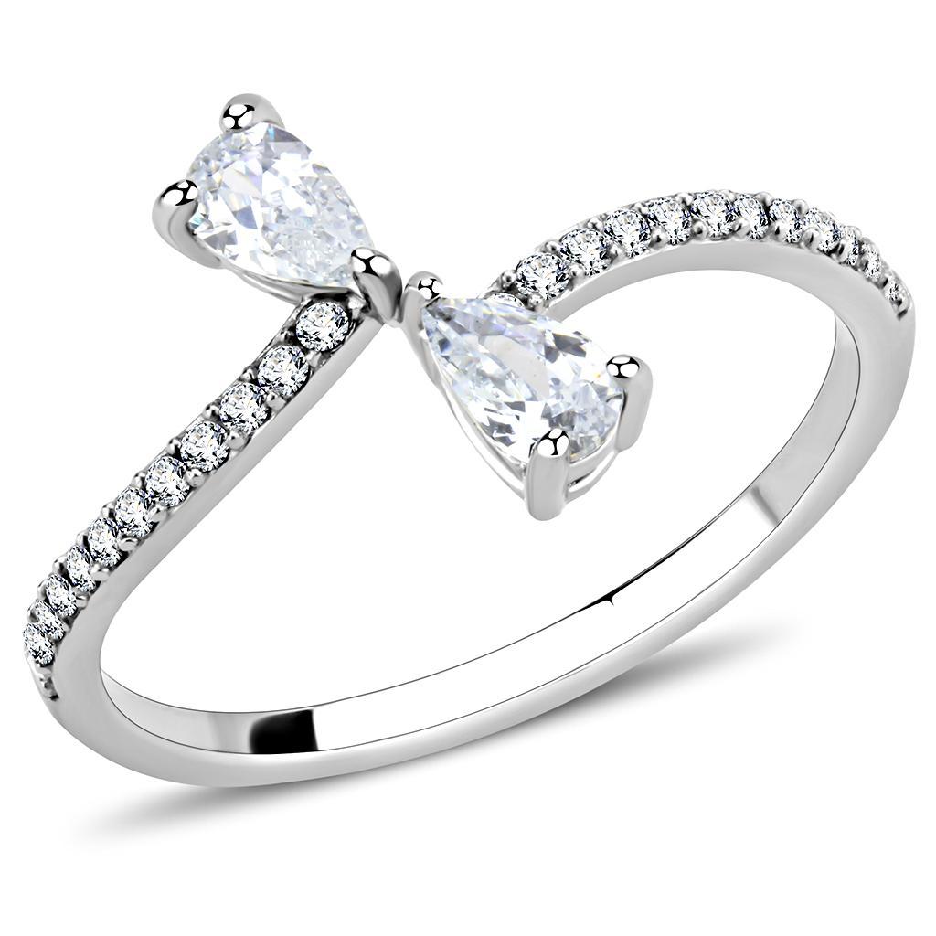 DA139 - High polished (no plating) Stainless Steel Ring with AAA Grade CZ  in Clear-0