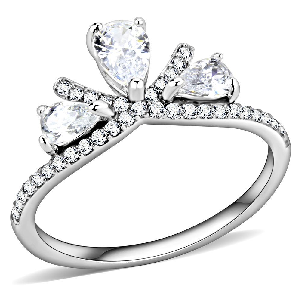 DA140 - High polished (no plating) Stainless Steel Ring with AAA Grade CZ  in Clear-0