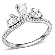 DA140 - High polished (no plating) Stainless Steel Ring with AAA Grade CZ  in Clear-0