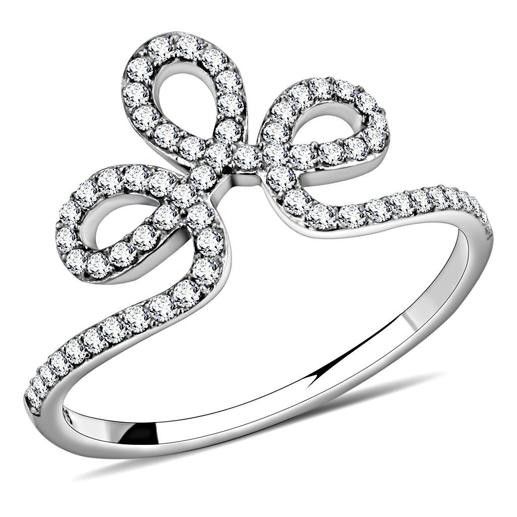 DA141 - High polished (no plating) Stainless Steel Ring with AAA Grade CZ  in Clear-0
