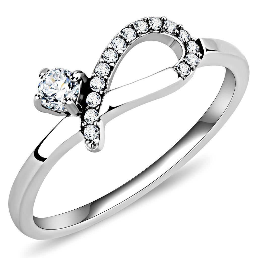 DA143 - High polished (no plating) Stainless Steel Ring with AAA Grade CZ  in Clear-0