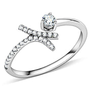 DA145 - High polished (no plating) Stainless Steel Ring with AAA Grade CZ  in Clear-0