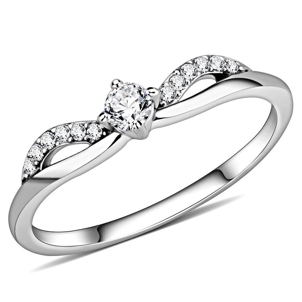 DA146 - High polished (no plating) Stainless Steel Ring with AAA Grade CZ  in Clear-0