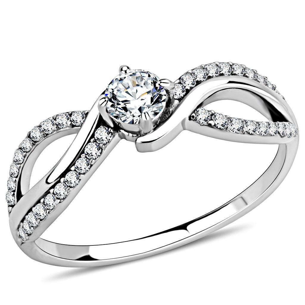 DA147 - High polished (no plating) Stainless Steel Ring with AAA Grade CZ  in Clear-0