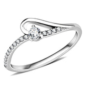 DA148 - High polished (no plating) Stainless Steel Ring with AAA Grade CZ  in Clear-0