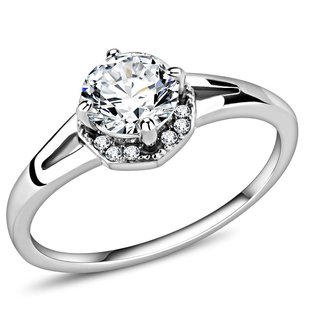 DA150 - High polished (no plating) Stainless Steel Ring with AAA Grade CZ  in Clear-0