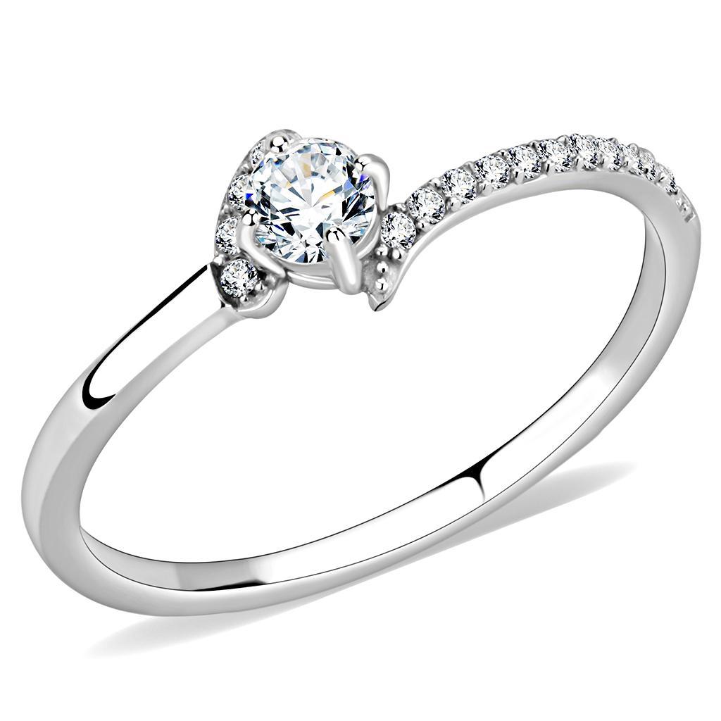 DA152 - High polished (no plating) Stainless Steel Ring with AAA Grade CZ  in Clear-0