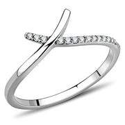 DA154 - High polished (no plating) Stainless Steel Ring with AAA Grade CZ  in Clear-0
