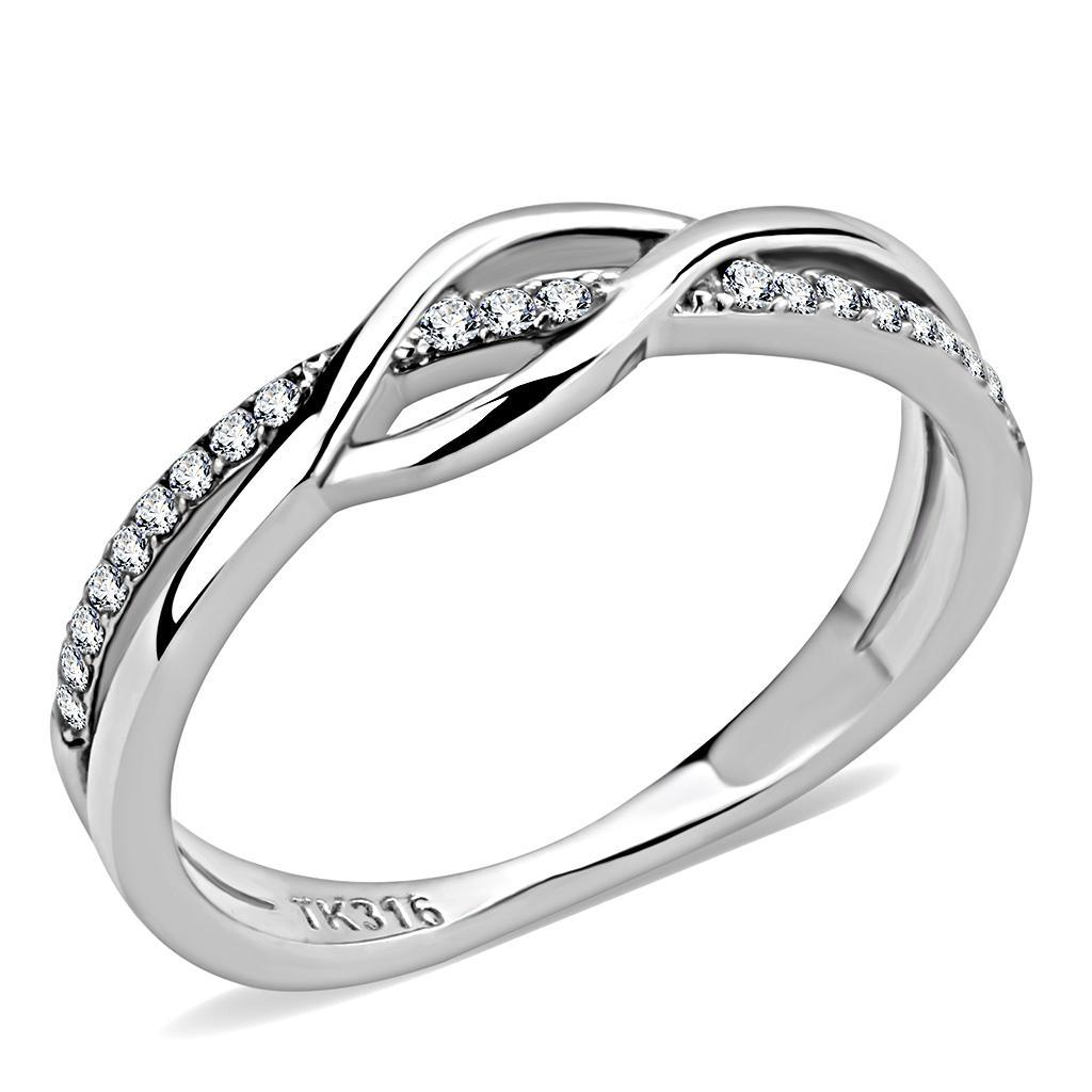 DA157 - High polished (no plating) Stainless Steel Ring with AAA Grade CZ  in Clear-0