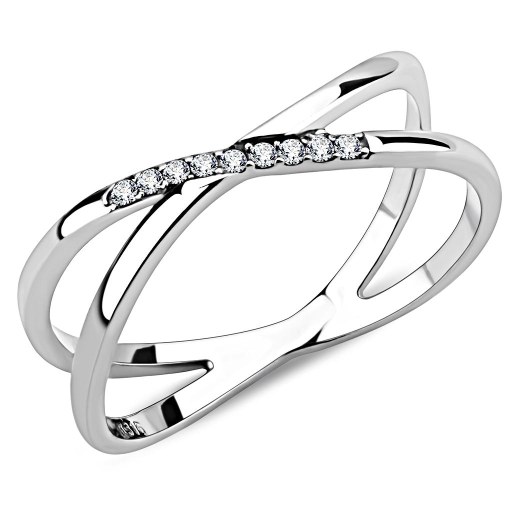 DA158 - High polished (no plating) Stainless Steel Ring with AAA Grade CZ  in Clear-0