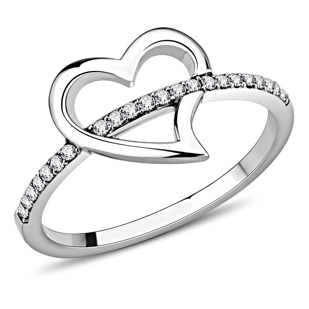 DA164 - High polished (no plating) Stainless Steel Ring with AAA Grade CZ  in Clear-0