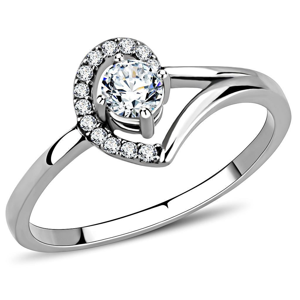 DA165 - High polished (no plating) Stainless Steel Ring with AAA Grade CZ  in Clear-0