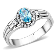 DA166 - High polished (no plating) Stainless Steel Ring with AAA Grade CZ  in Sea Blue-0