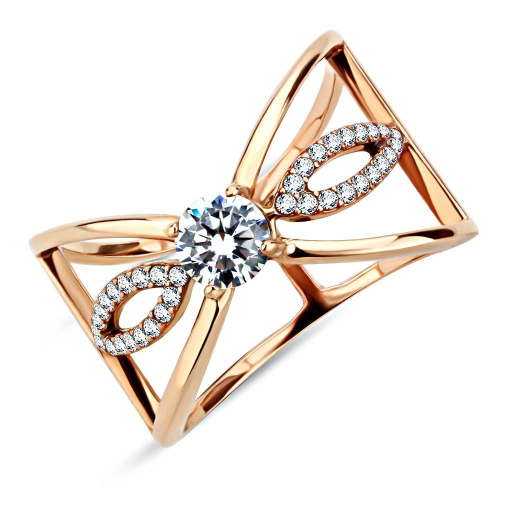 DA169 - IP Rose Gold(Ion Plating) Stainless Steel Ring with AAA Grade CZ  in Clear-0