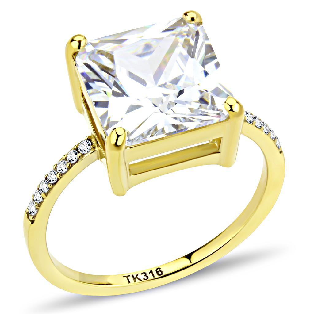 DA172 - IP Gold(Ion Plating) Stainless Steel Ring with AAA Grade CZ  in Clear-0