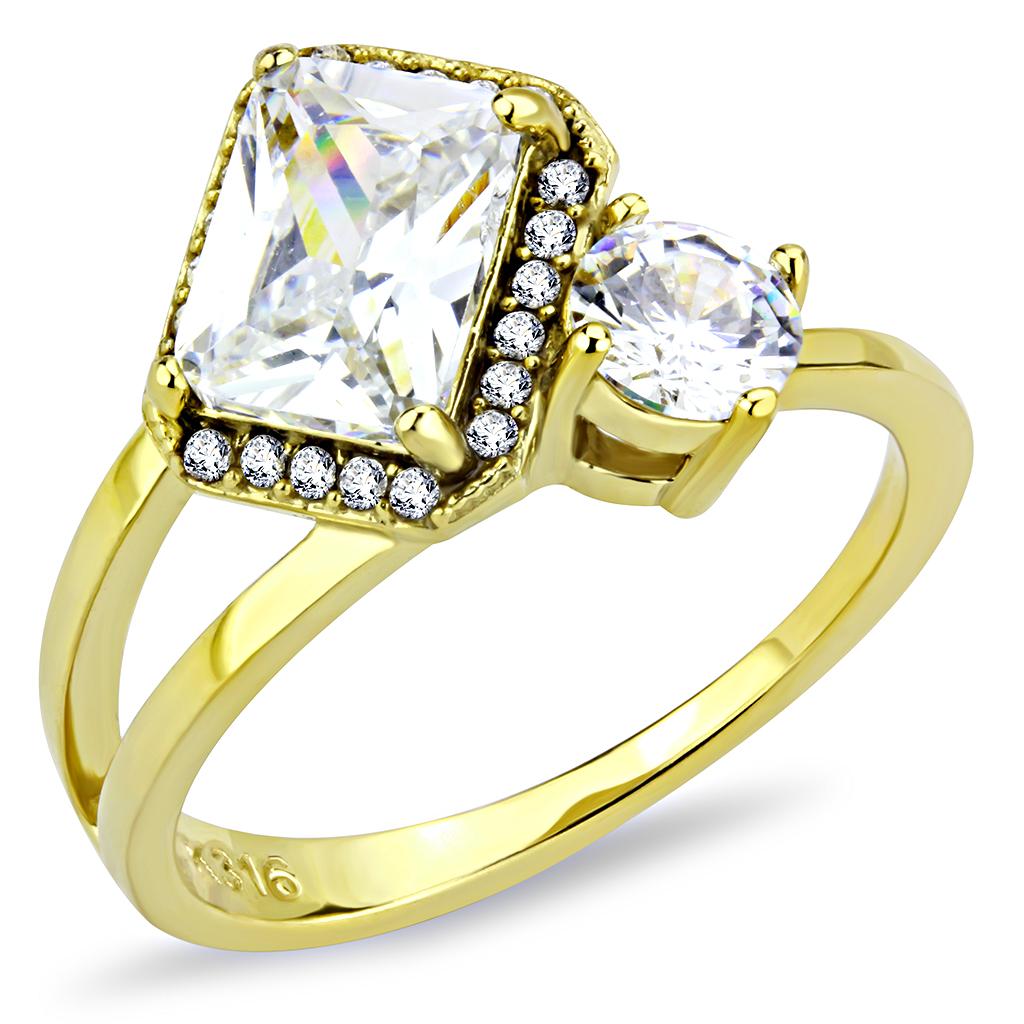 DA173 - IP Gold(Ion Plating) Stainless Steel Ring with AAA Grade CZ  in Clear-0