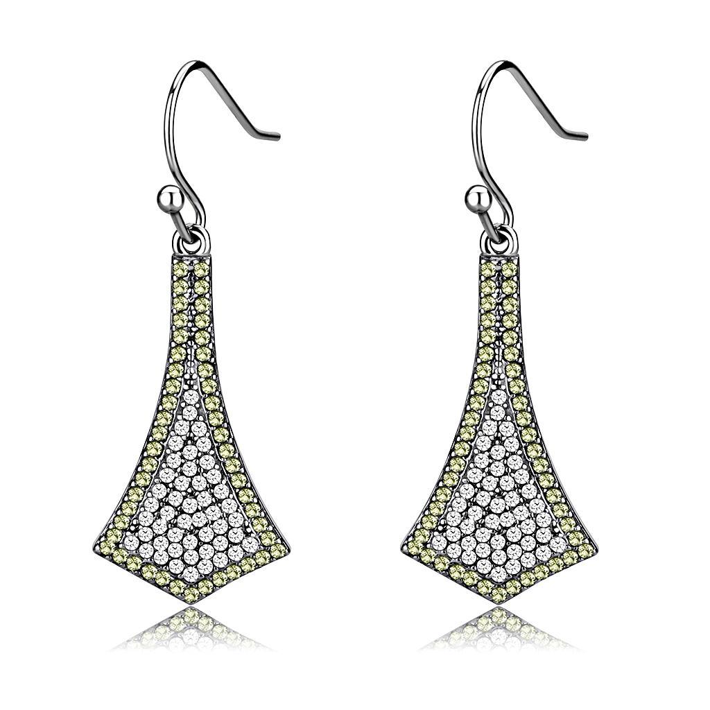 DA174 - High polished (no plating) Stainless Steel Earrings with AAA Grade CZ  in Topaz-0