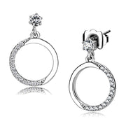 DA180 - High polished (no plating) Stainless Steel Earrings with AAA Grade CZ  in Clear-0