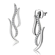 DA182 - High polished (no plating) Stainless Steel Earrings with AAA Grade CZ  in Clear-0