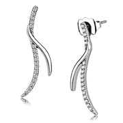 DA183 - High polished (no plating) Stainless Steel Earrings with AAA Grade CZ  in Clear-0