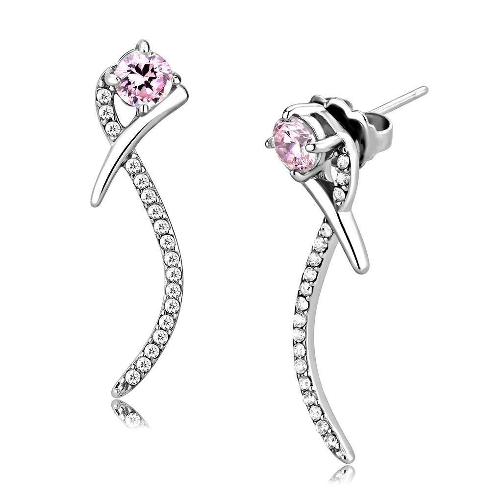 DA188 - High polished (no plating) Stainless Steel Earrings with AAA Grade CZ  in Rose-0