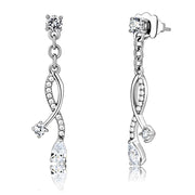 DA190 - High polished (no plating) Stainless Steel Earrings with AAA Grade CZ  in Clear-0