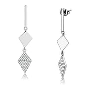 DA194 - High polished (no plating) Stainless Steel Earrings with AAA Grade CZ  in Clear-0